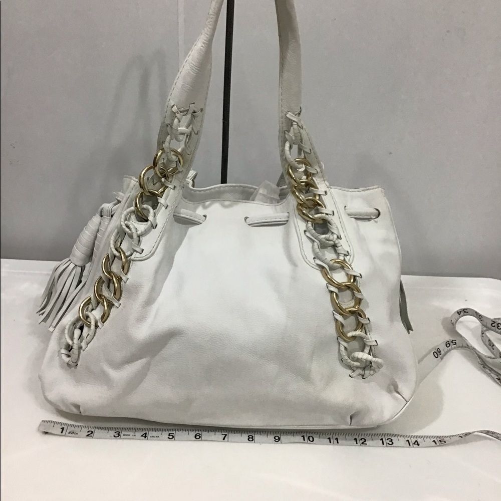 Michael Kors White Oversized Leather Tote Fringe Tassels Bag - Picture 3 of 11